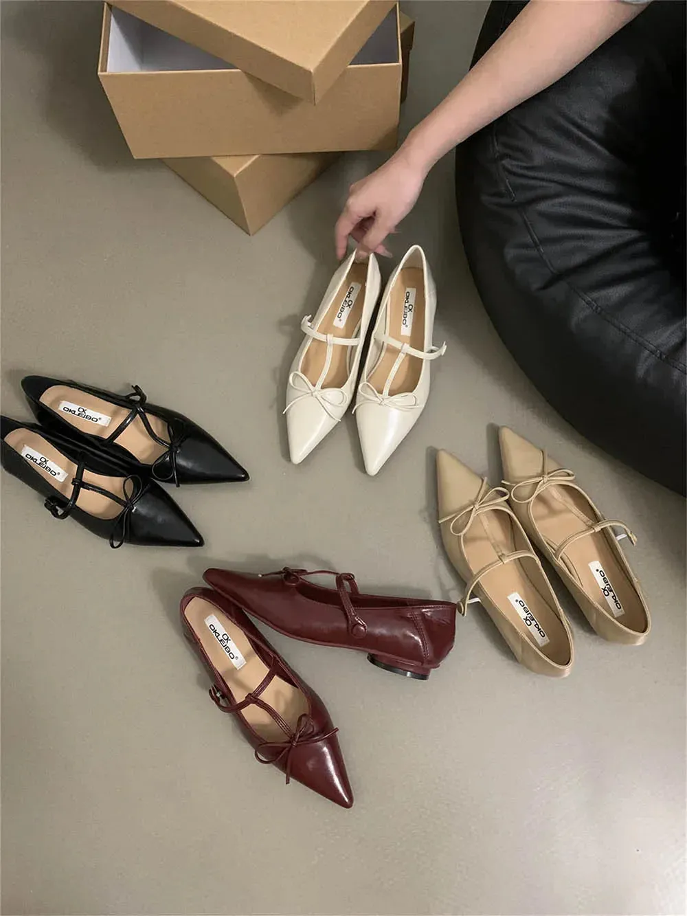 binfenxie  -  Fashion Women Flats Loafers Pointed Toe Shallow Slip On Casual Mules Shoes Bow Design Black Beige Yellow Red 2024 New Arrivals
