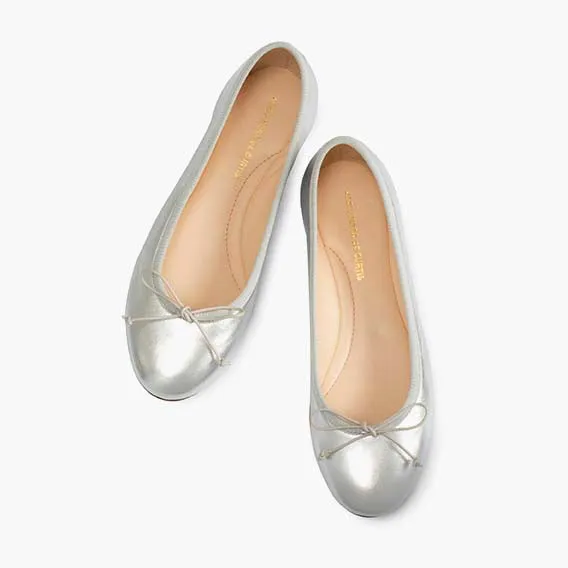 Livia Leather Ballet Flat Shoes - Silver